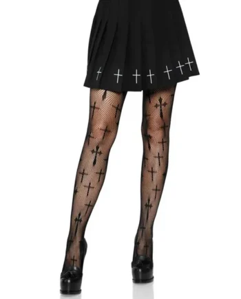 Worship Me Cross Net Tights - 1x/2x - Black