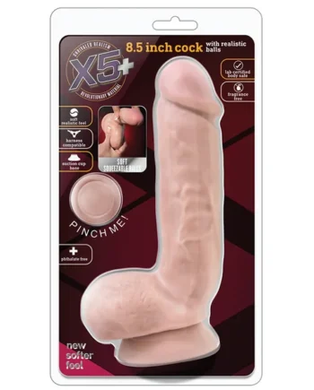 X5 Plus Realistic G-Spot Vanilla 8.5-Inch Long Dildo With Balls & Suction Cup Base