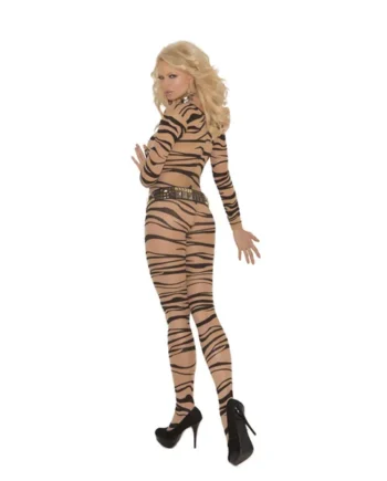 ZEBRA PRINT LONG SLEEVE BODY STOCKING QUEEN