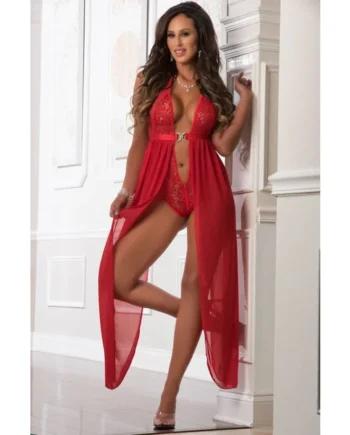 Zipper Crotch Teddy Gown - One Size - Red