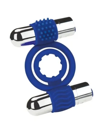 Zolo Rechargeable Duo Vibrating Silicone Cock Ring – Navy/Silver