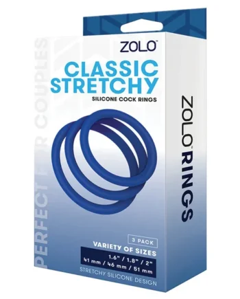 Zolo Stretchy Silicone Cock Ring Pack of 3-Blue
