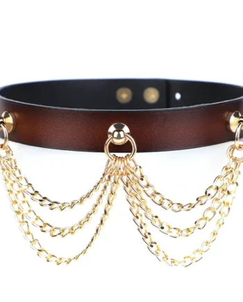 ZYL Draped Triple Chain Genuine Leather Collar