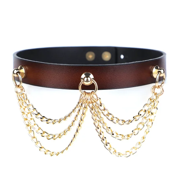 ZYL Draped Triple Chain Genuine Leather Collar